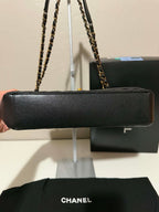 [ PRE LOVED ] CHANEL Black Diagonal Quilted Leather Medium Classic Single Flap Bag